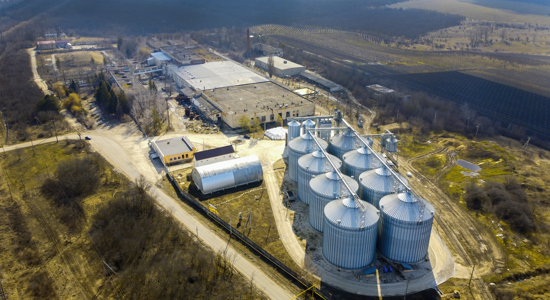 Aerial Drone View Winery Metal Cisterns With Bare Trees Fields Around It Moldova (1) (2)