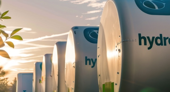 Closeup View Row Hydro Tanks Half White Half Green Installed Grassy Field