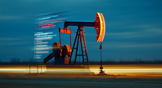 Oil Pump Jack Motion Dusk With Blurred Lights Showcasing Energy Extraction Rural Landscape